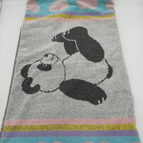 Vintage Cecil Saydah Body Beach Towel Panda Bears Pastels Hearts 55”X25” Cotton - Picture 3 of 12